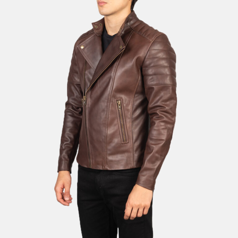 Mens Faisor Brown Leather Biker Jacket Side Pose-3-1634133833482